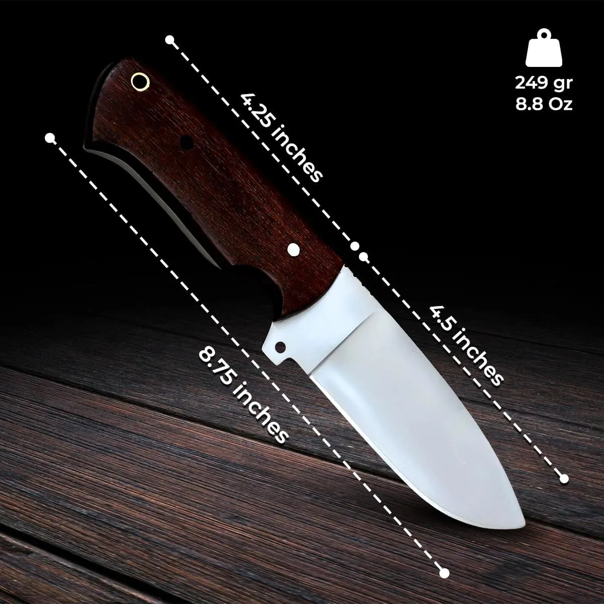 Horizontal Carry Knife |1095 Hunting Knife Fixed Blade with Wooden Handle | Tracker Knife | Bushcraft Knife with Sheath | Damascus Knife, Dark brown (Alzafash No.3)