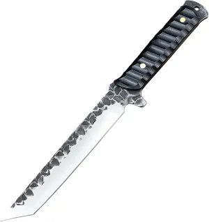 HUAAO 11.6’’ Fixed Blade Knife with Sheath, Japanese Knives with Ebony Handle, Katana Tanto Knife for Hunting Camping Survival (Tanto Point Blade)
