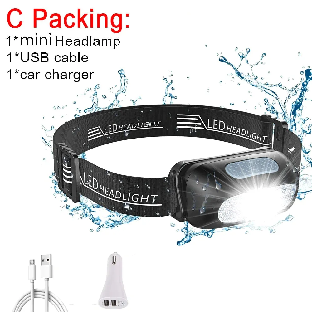 HULIANFU Mini Rechargeable  Headlamp Body Motion  Headlight Camping Flashlight Head Light Torch Lamp With USB