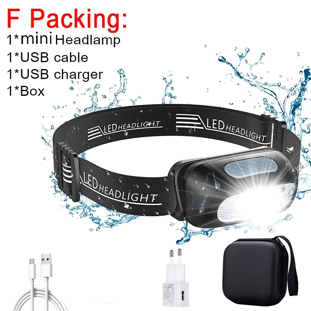 HULIANFU Mini Rechargeable  Headlamp Body Motion  Headlight Camping Flashlight Head Light Torch Lamp With USB