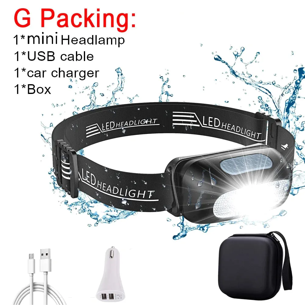 HULIANFU Mini Rechargeable  Headlamp Body Motion  Headlight Camping Flashlight Head Light Torch Lamp With USB