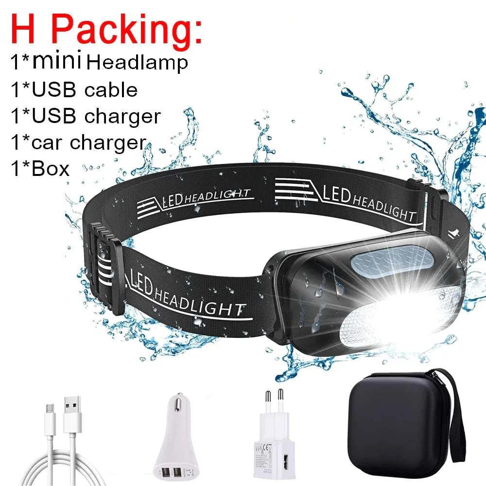 HULIANFU Mini Rechargeable  Headlamp Body Motion  Headlight Camping Flashlight Head Light Torch Lamp With USB