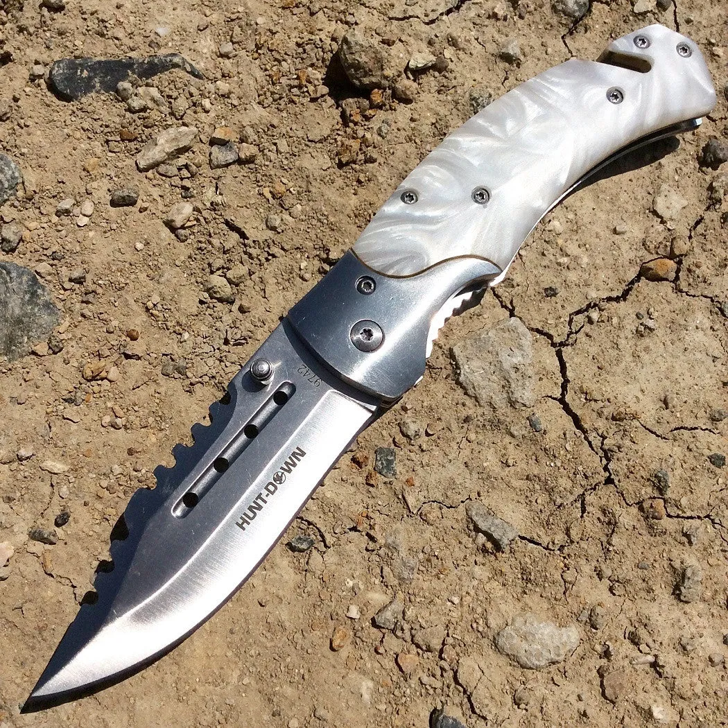 Hunt-Down 8" Folding Tactical Rescue Pocket Knife Steel Sharp Blade Mixed Colors