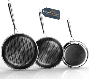 Hybrid Nonstick Frying Pans Set, 10" 11" 12" Frying Pan Skillet 3-Pieces Set, Stay-Cool Handle, PFAS-Free, Dishwasher and Oven-Safe, Suitable for All Types of Cookers, Including Induction (UT4)