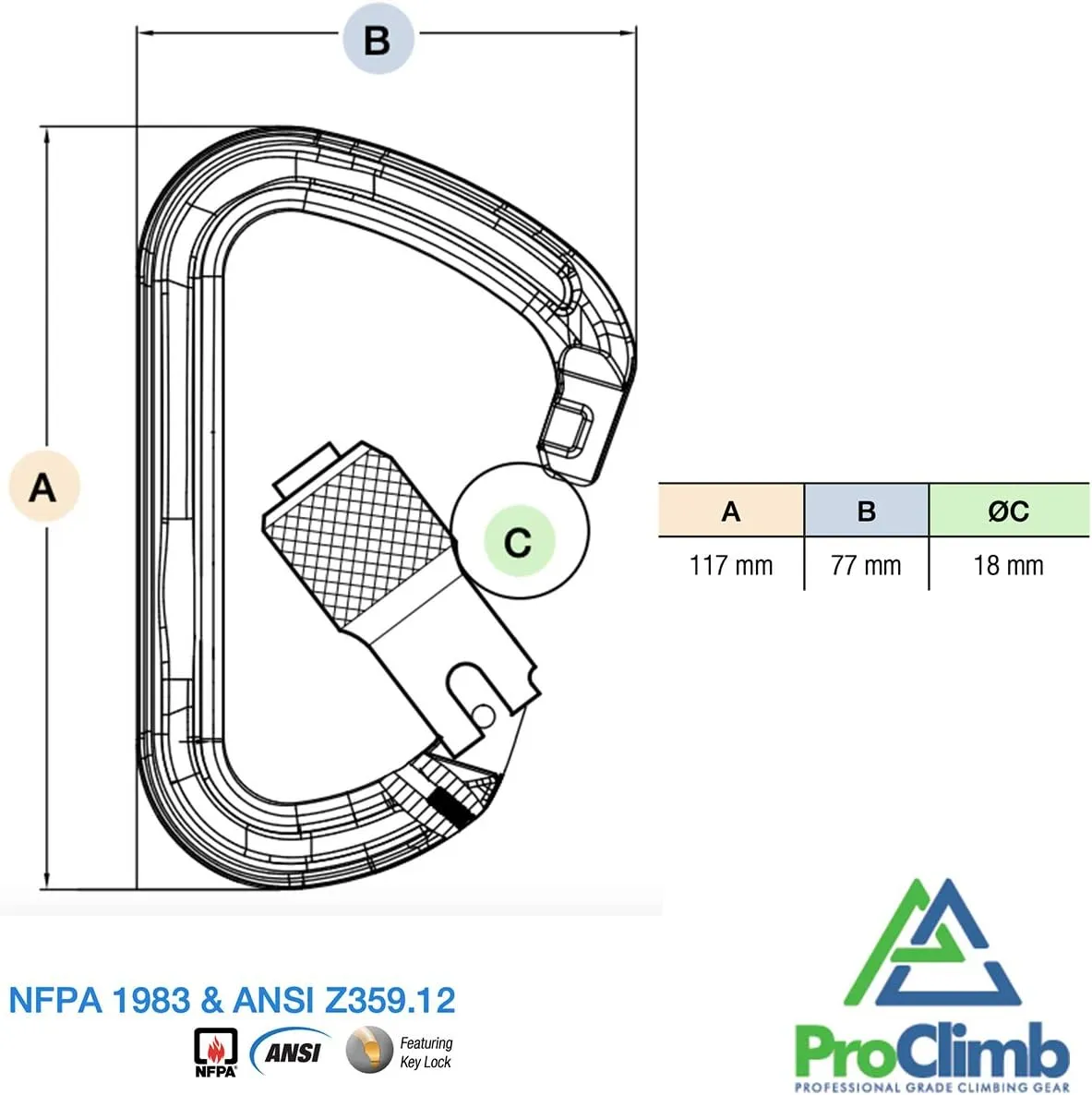 I-Beamer Mod D Lock Carabiner | NFPA Certified | 27kN MBS | Hot Forged Aluminum | I-Beam Design for Climbing, Rescue, Rigging & Rappelling