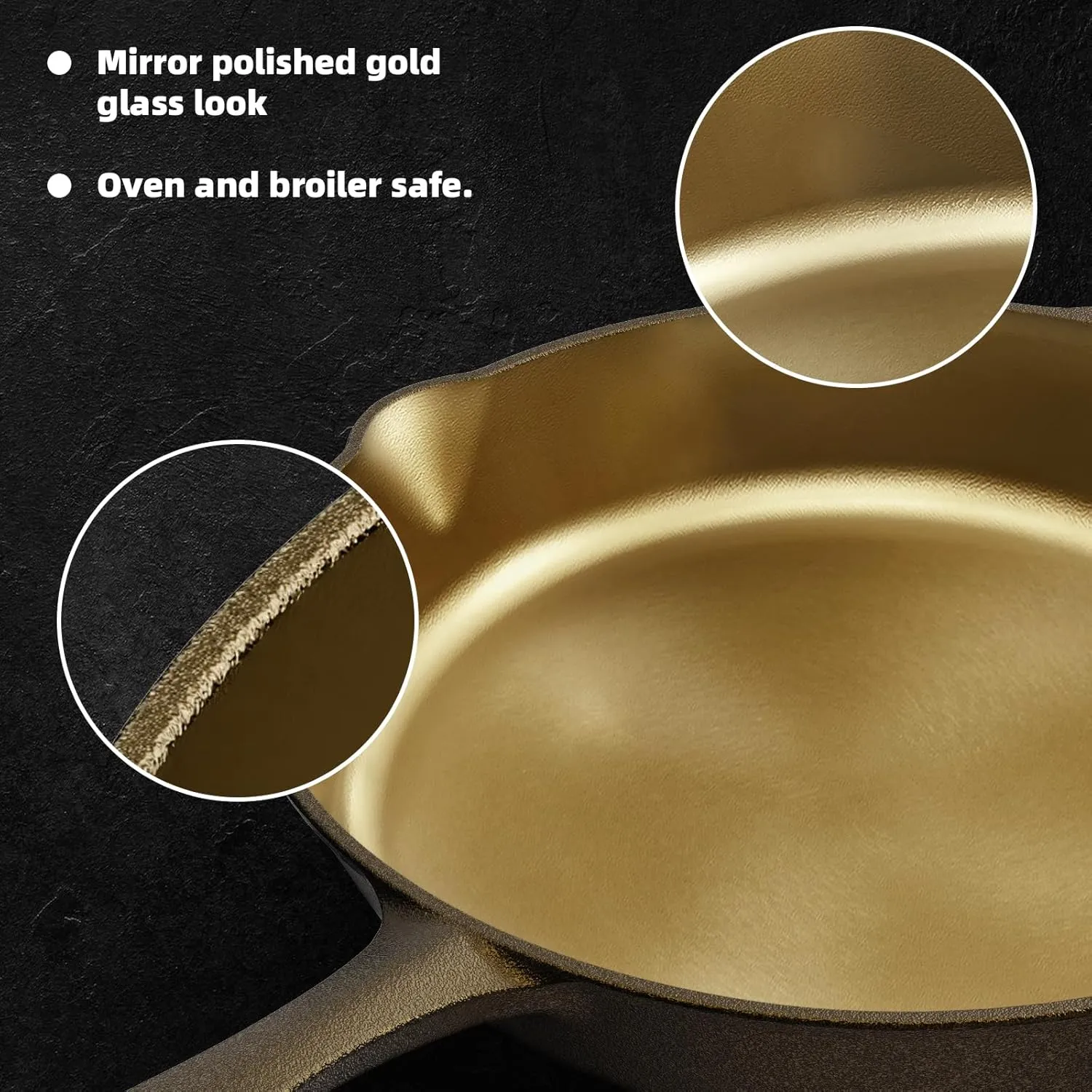 iLiving Seasoned Modern Heirloom Mirror Polished Cast Iron Skillet Pan 12" (2.0" Wall Height/2.7 L)