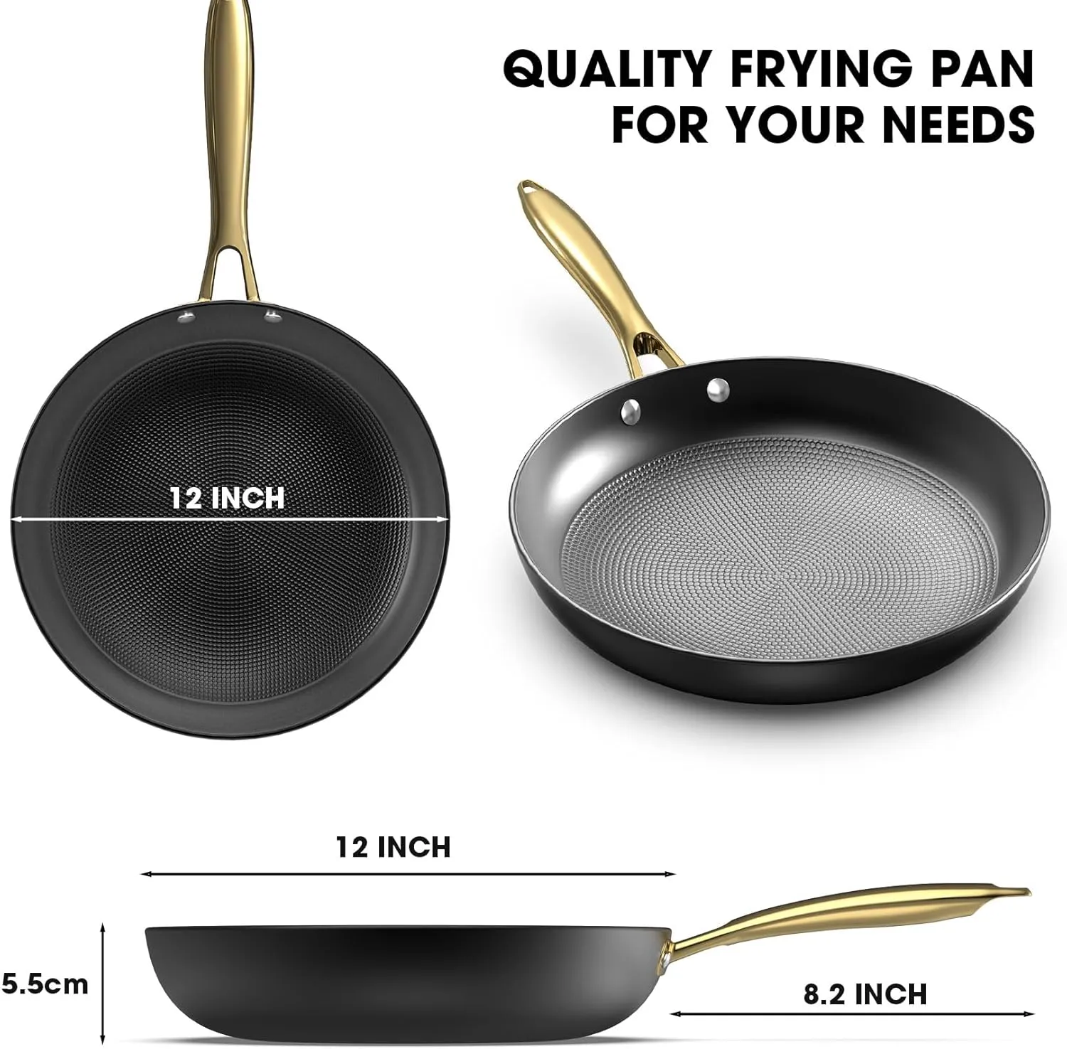imarku Cast Iron Skillets, 12 Inch Cast Iron Pan, Professional Non Stick Frying Pans Long Lasting Nonstick Frying Pan Nonstick Pans Stay Cool Handle Easy Clean Unique Father's Day Gifts