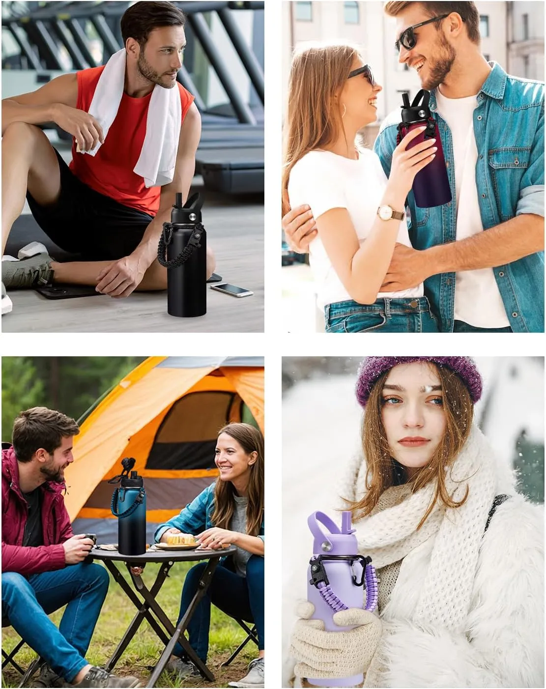 Insulated Water Bottle 32/40/64 oz Keep Cold-48h Hot-24h, Thermos Water Bottles with Straw & Spout Lids, Carrier Pouch & Paracord Handle, Sports Workout Water Bottle Jug for Men Women