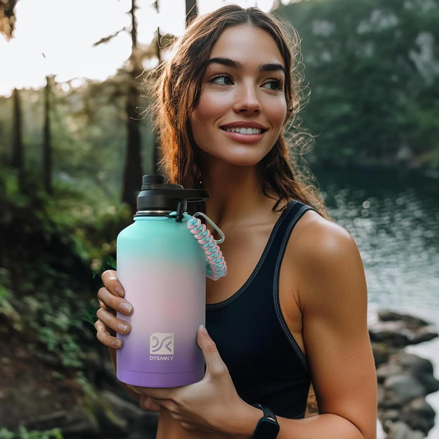 Insulated Water Bottle | Thickened Stainless Steel Vacuum Metal Thermos | Portable Sports Half Gallon Large Water Jug for Gym and Hiking with Straw, Carrier Bag, Handle Strap | BPA-Free 64 oz