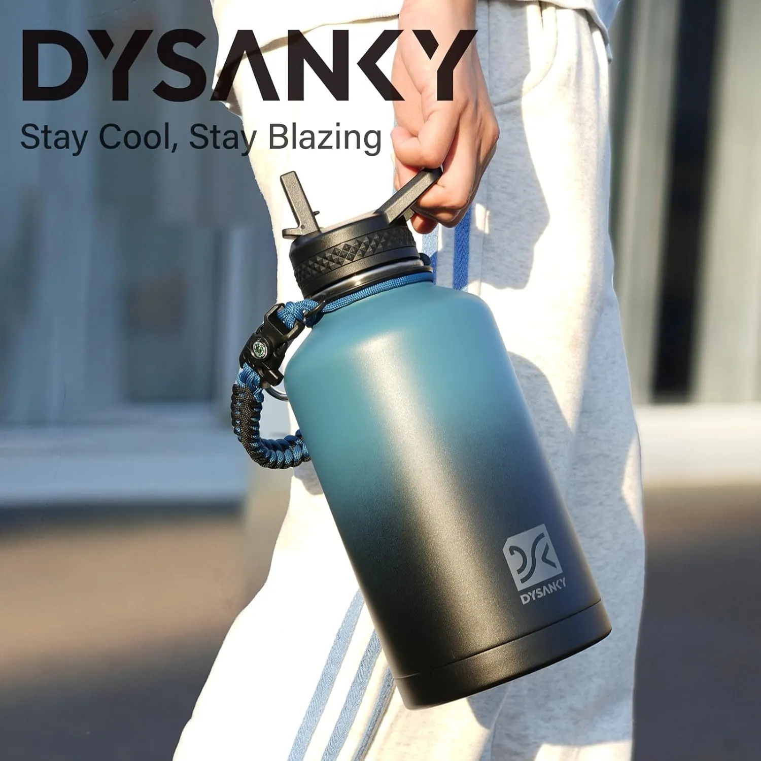 Insulated Water Bottle | Thickened Stainless Steel Vacuum Metal Thermos | Portable Sports Half Gallon Large Water Jug for Gym and Hiking with Straw, Carrier Bag, Handle Strap | BPA-Free 64 oz