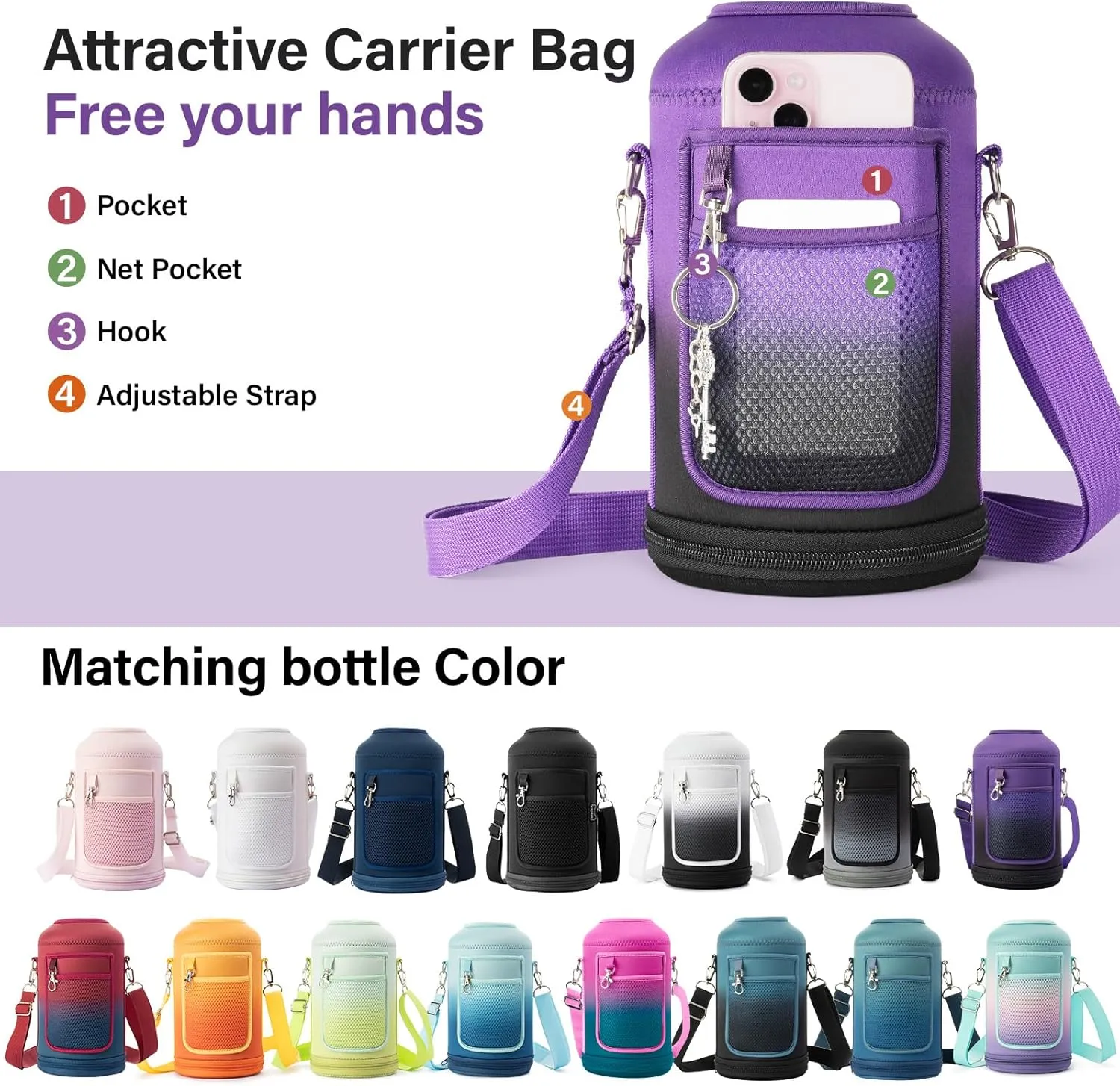 Insulated Water Bottle | Thickened Stainless Steel Vacuum Metal Thermos | Portable Sports Half Gallon Large Water Jug for Gym and Hiking with Straw, Carrier Bag, Handle Strap | BPA-Free 64 oz