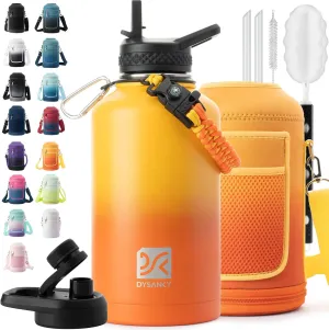Insulated Water Bottle | Thickened Stainless Steel Vacuum Metal Thermos | Portable Sports Half Gallon Large Water Jug for Gym and Hiking with Straw, Carrier Bag, Handle Strap | BPA-Free 64 oz