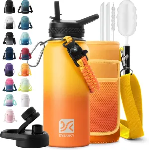 Insulated Water Bottle | Thickened Stainless Steel Vacuum Metal Thermos | Portable Sports Water Jug for Gym and Hiking with Straw, Carrier Bag, Handle Strap | BPA-Free 32 oz