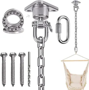 IOH Silent Bearing Swing Hanger Hammock Chair Hanging Kit with 39.37“/3.28ft Stainless Steel Chain, SUS 304 Anti-Rust, Heavy Duty 1100 LB Capacity, Playground Punching Bags (3 Screws for Wooden)