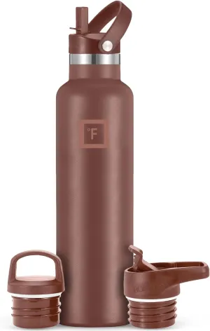 IRON °FLASK Camping & Hiking Hydration Canteens - 3 Lids (Narrow Straw Lid) Leak Proof Vacuum Insulated Stainless Steel - Hot & Cold Double Walled Sports Water Bottle - Autumn Cocoa, 24 Oz