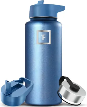 IRON °FLASK Camping & Hiking Hydration Flask with 3 Lids - Stainless Steel, Double Walled & Vacuum Insulated Water Bottle - Leak Proof & BPA Free 32 Oz