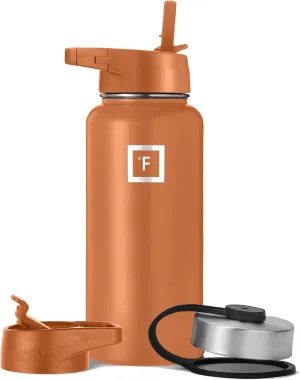 IRON °FLASK Camping & Hiking Hydration Flask with 3 Lids - Stainless Steel, Double Walled & Vacuum Insulated Water Bottle - Leak Proof & BPA Free 32 Oz