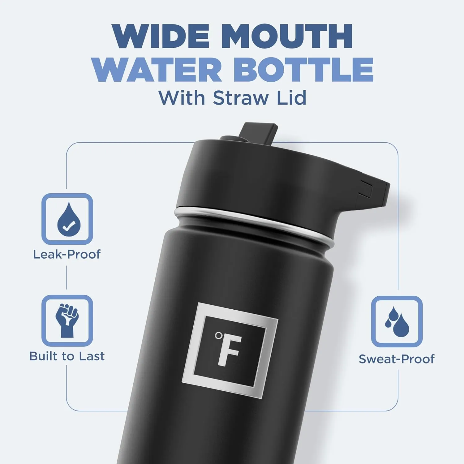 IRON °FLASK Camping & Hiking Hydration Flask with 3 Lids - Stainless Steel, Double Walled & Vacuum Insulated Water Bottle - Leak Proof & BPA Free (Black Marquina, Straw - 22 oz)