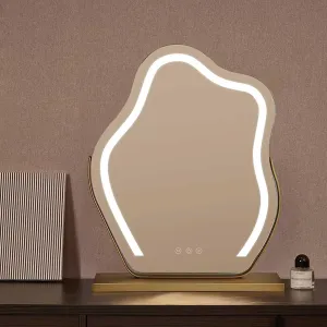 Irregular Makeup Mirror Large Make Up Mirror Vanity Desk Tabletop Led Mirror Vanity Mirror with LED Lights Changeable Colors Dimmable Brightness for Bedroom Bathroom Living Room(Gold,30x43cm/12x17in)