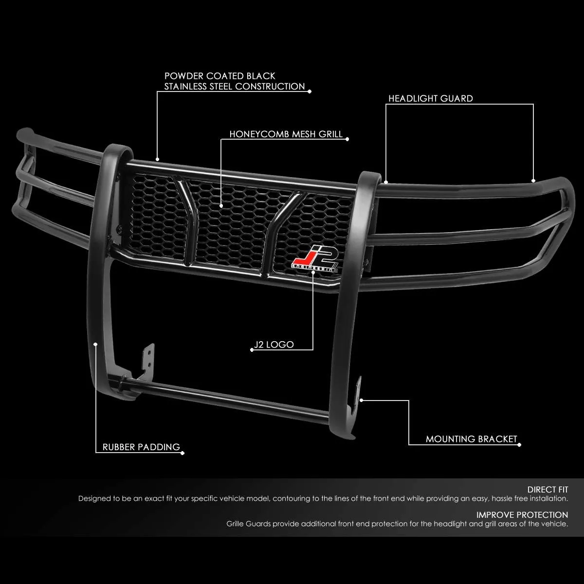 J2 Engineering J2-GG-015 Heavy Duty Honeycomb Mesh Front Bumper Guard Replacement [Compatible with 07-14 Toyota FJ Cruiser]