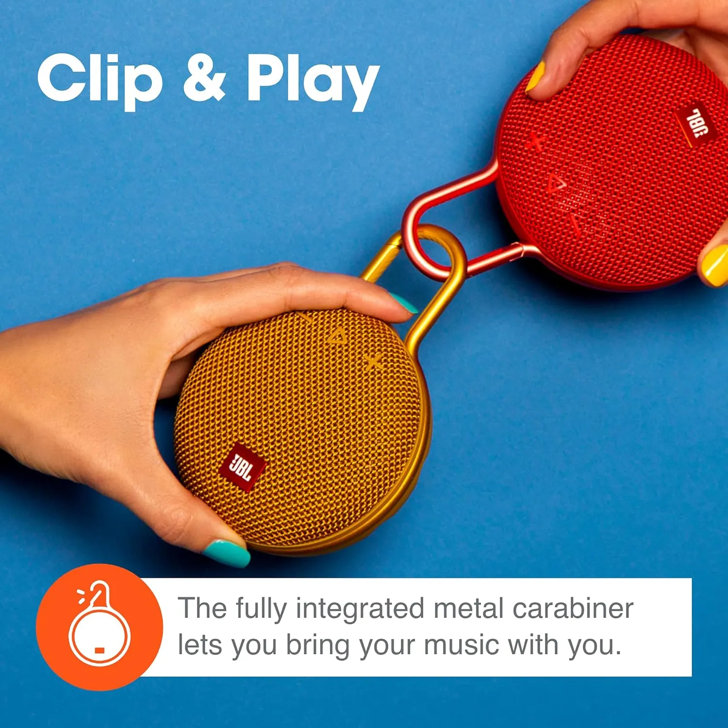 JBL Clip 3, Steel White - Waterproof, Durable & Portable Bluetooth Speaker - Up to 10 Hours of Play - Includes Noise-Cancelling Speakerphone & Wireless Streaming
