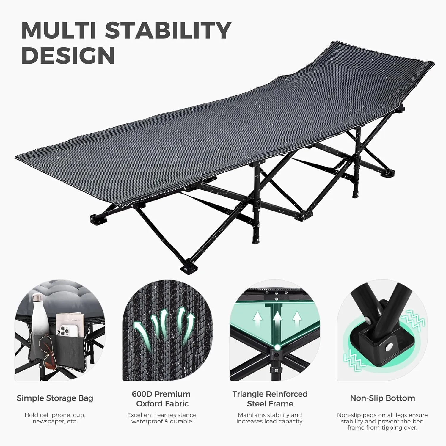 JEAREY 2-Piece Folding Camping Cot, Heavy Duty Camping Cots for Adults with Mattress, Camping Bed with Carry Bag for for Guest,Travel,Hiking,Light Gray