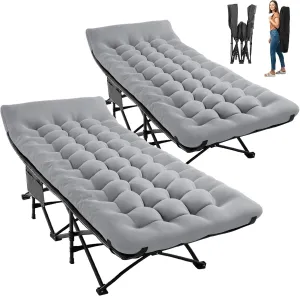 JEAREY 2-Piece Folding Camping Cot, Heavy Duty Camping Cots for Adults with Mattress, Camping Bed with Carry Bag for for Guest,Travel,Hiking,Light Gray