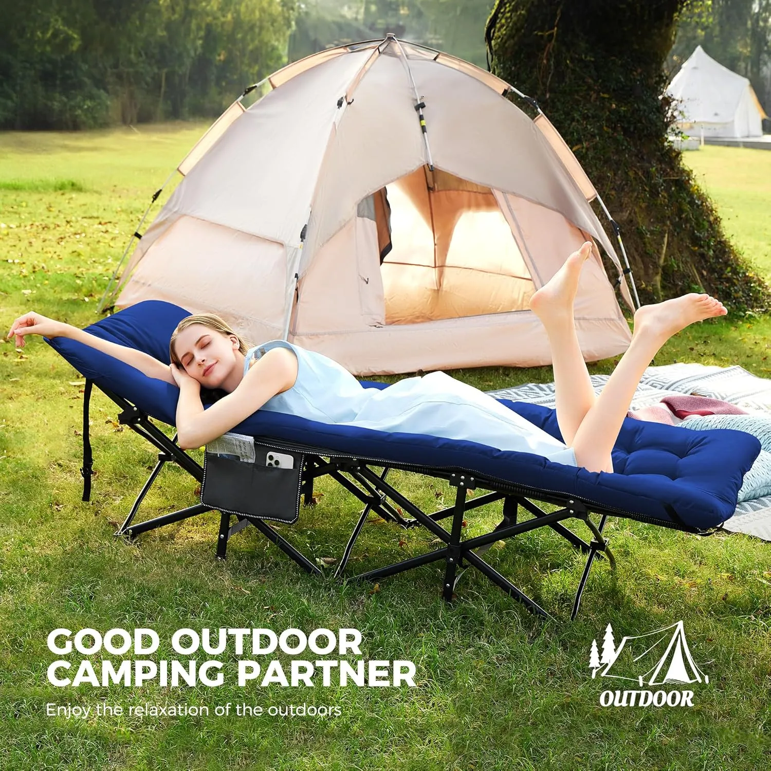 JEAREY Folding Camping Cot,Camping Cots for Adults with Mattress, Camping Portable Bed with Carry Bag for for Guest,Travel,Hiking,Navy