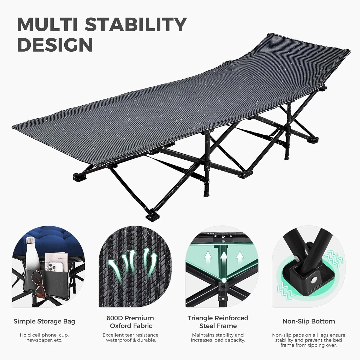JEAREY Folding Camping Cot,Camping Cots for Adults with Mattress, Camping Portable Bed with Carry Bag for for Guest,Travel,Hiking,Navy