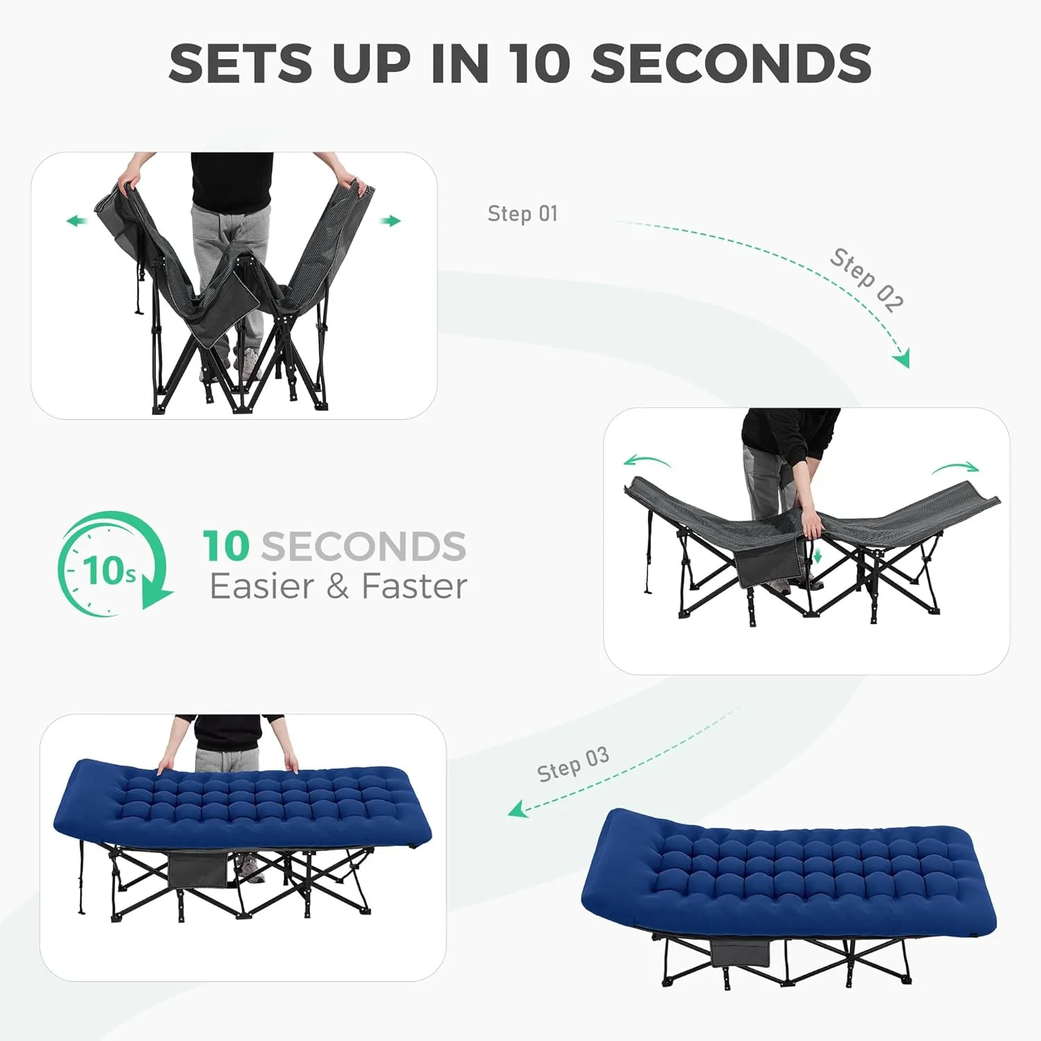 JEAREY Folding Camping Cot,Camping Cots for Adults with Mattress, Camping Portable Bed with Carry Bag for for Guest,Travel,Hiking,Navy