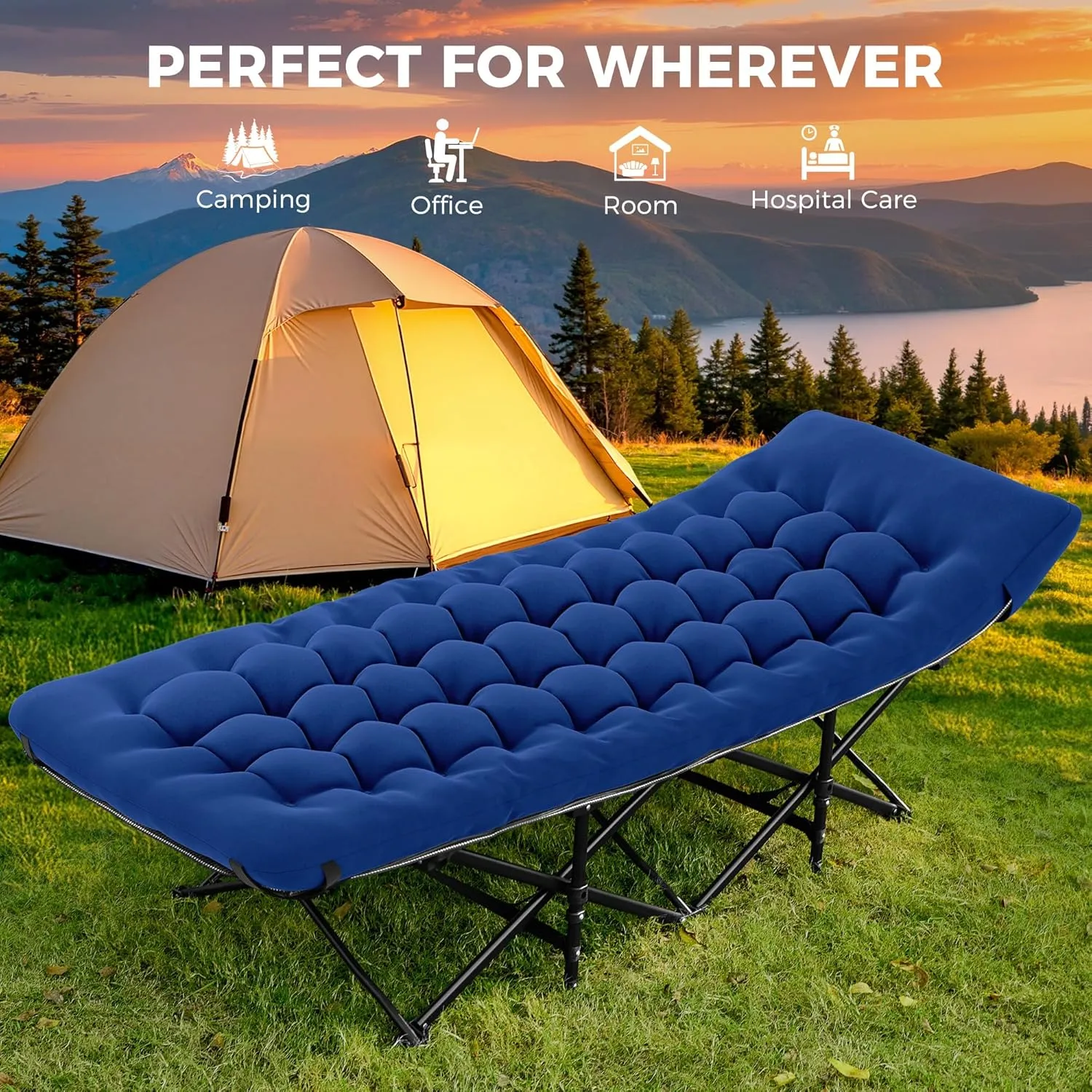 JEAREY Folding Camping Cot,Camping Cots for Adults with Mattress, Camping Portable Bed with Carry Bag for for Guest,Travel,Hiking,Navy