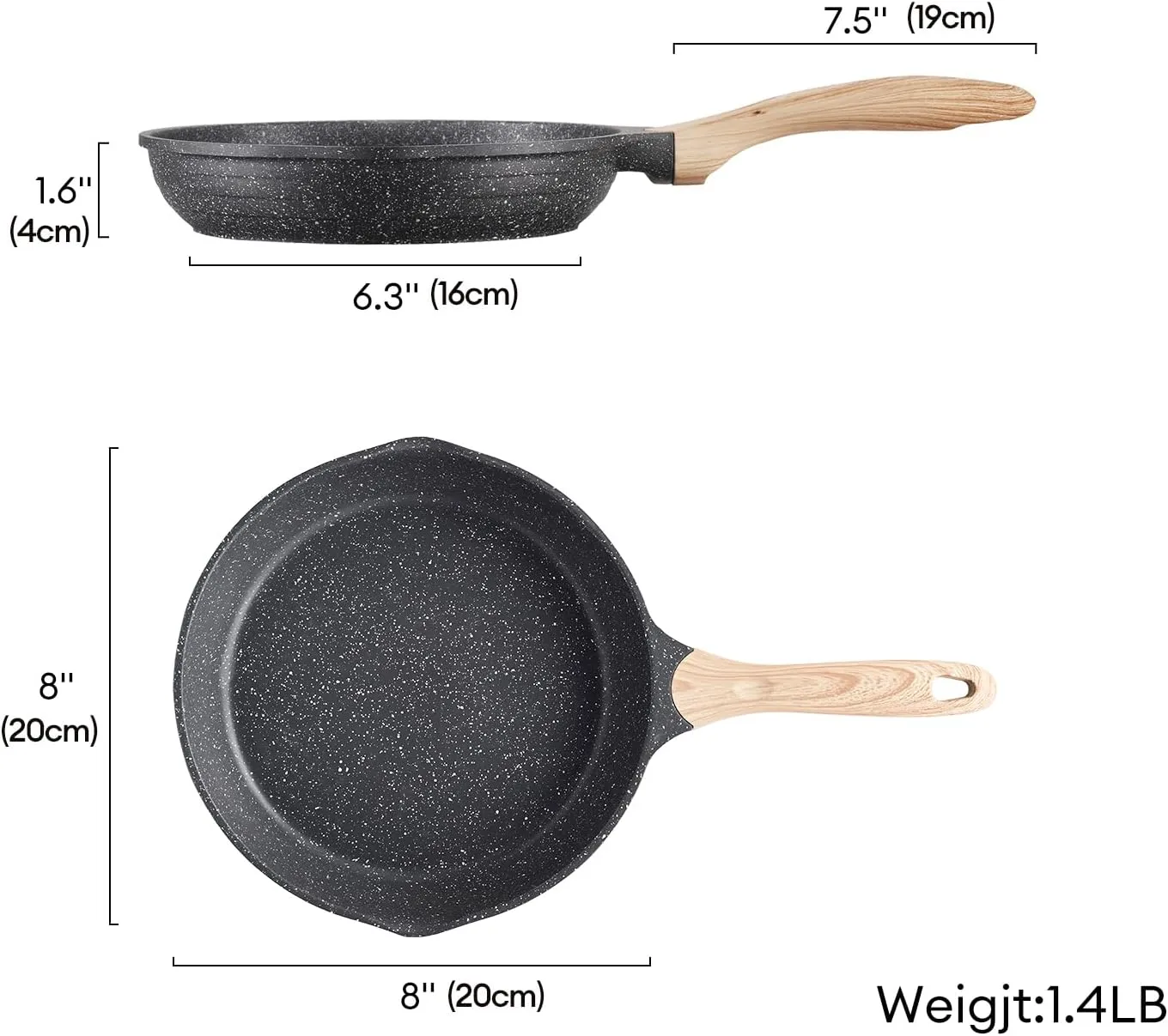 JEETEE Nonstick Frying Pans Skillet with Lid, 8" Granite Non-Stick Frying pan, Aluminum Pans with Bakelite Handle, Compatible with All Stovetops (Gas, Electric & Induction), Grey