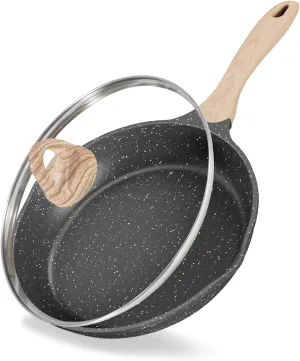 JEETEE Nonstick Frying Pans Skillet with Lid, 8" Granite Non-Stick Frying pan, Aluminum Pans with Bakelite Handle, Compatible with All Stovetops (Gas, Electric & Induction), Grey