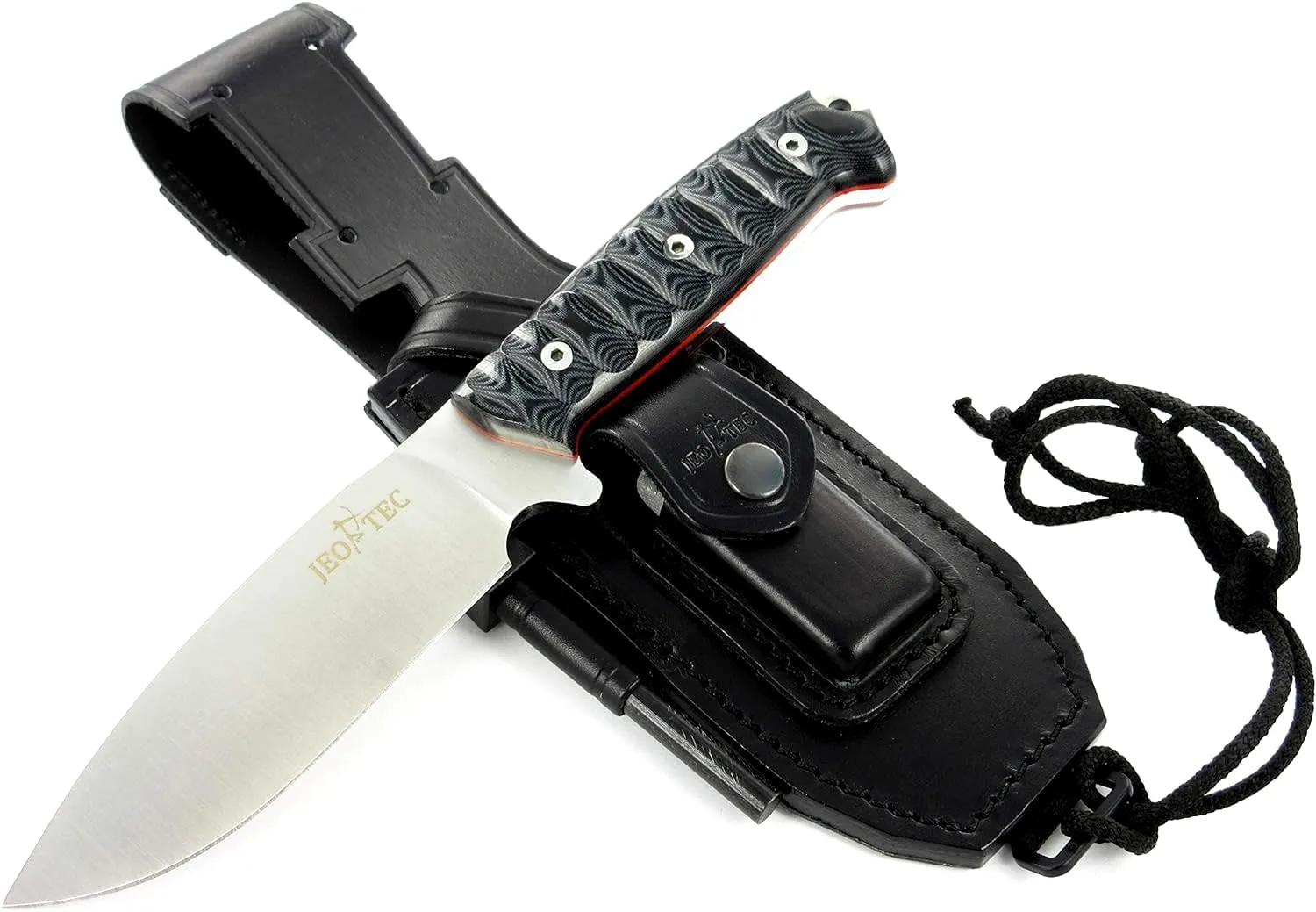 JEO-TEC Nº1 Bushcraft Full Tang Knife for Survival Camping Hunting Fishing and Outdoor Adventure - 4.5" Fixed Blade BÖHLER N690C Stainless Steel - Leather Sheath Firesteel - Handmade