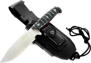 JEO-TEC Nº1 Bushcraft Full Tang Knife for Survival Camping Hunting Fishing and Outdoor Adventure - 4.5" Fixed Blade BÖHLER N690C Stainless Steel - Leather Sheath Firesteel - Handmade