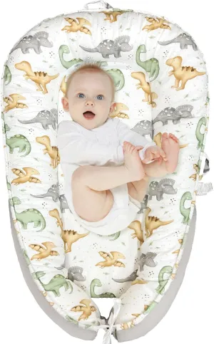 JIFTOK Baby Nests Lounger for Newborn, Snuggle Sleeping Bassinet for 0-24M, Breathable Portable Co Sleeping Bed, Baby Essentials Adjustable Infant Soft Cotton Loungers for Home & Travel -Dinosaurs