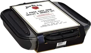 Jim Beam 3-in-1 Cast Iron Skillet with Double Sided Griddle, 3, Black