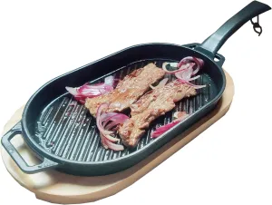 JIN BETTER GRILL PARTS New Skillet with Insulated Wooden Cushion and Removable Handle Compatible with Gas Cooktops and Grills