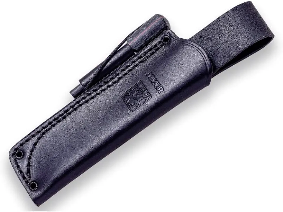 Joker Ursus CM116-P Sports Survival Knife, Canvas Micarta Handle and 3.94 inches Blade of Böhler N695, with Leather Sheath, Tool for Fishing, Hunting, Camping and Hiking (Black Micarta Canvas, Leather Sheath with FireStarter)