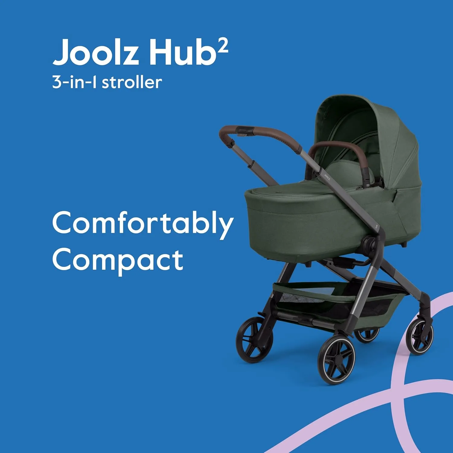 Joolz Hub2 Compact Pushchair Carrycot for Newborns, Ergonomic Design, UPF 50  Sun Protection, Lightweight (7.6 lbs), Easy to Carry, Machine Washable - Forest Green