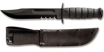 KA-BAR Full Size Utility Knife 7" Black Combo Blade, Kraton G Handle, Leather Sheath KA1212