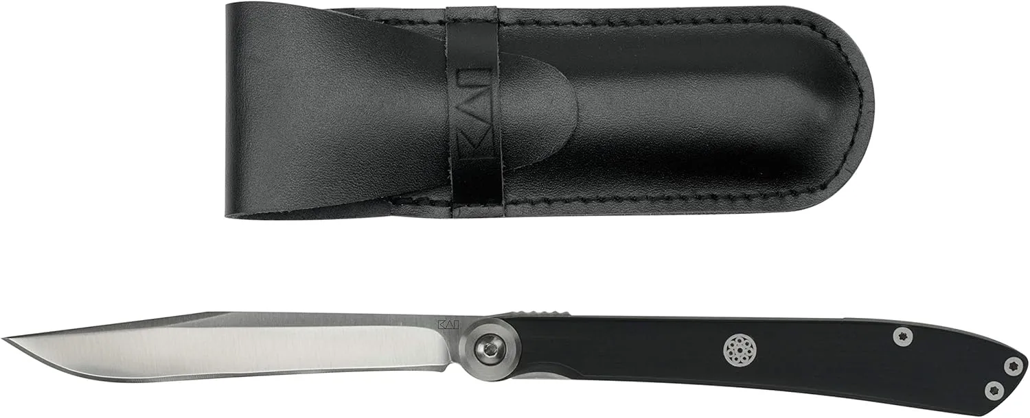 Kai Folding Personal Steak Knife, 3.25” Handcrafted Japanese Knife, Japanese 420J2 Stainless Steel Blade, Black Handle