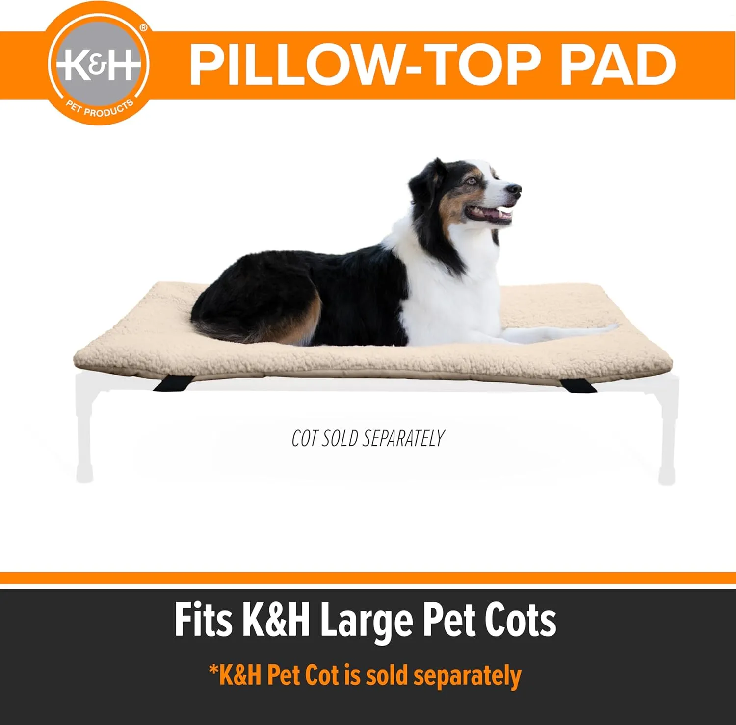 K&H Pet Products Dog Cot Pad (Cot Sold Separately), Pillow-Top Comfort Bed for K&H Large Elevated Dog Beds, Soft & Fluffy, Secure Fit Straps, Machine Washable, Portable - Large 42 X 30in Tan Fleece