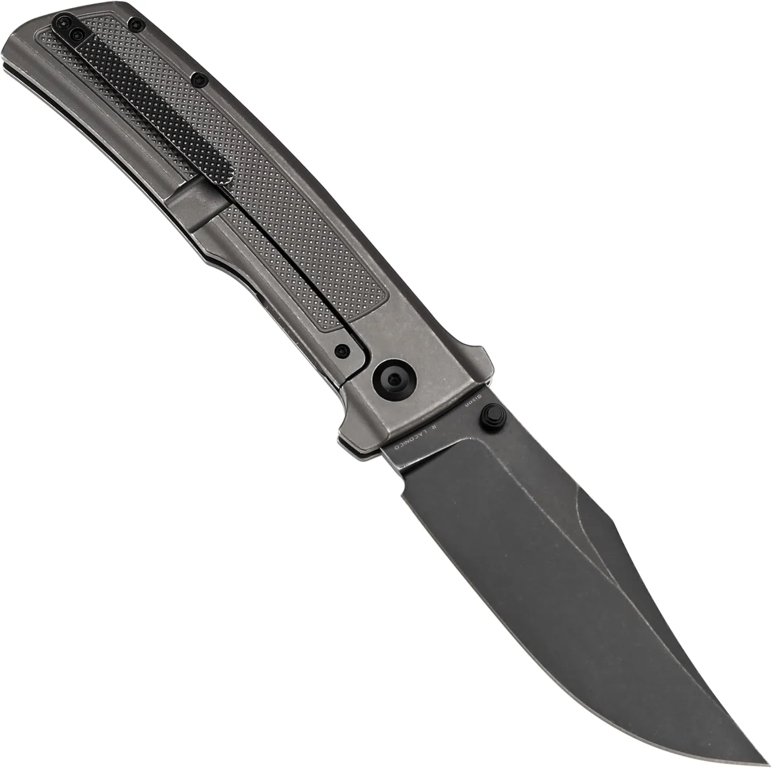 KANSEPT Bison Pocket Folding Knife, 4.25'' Blackwash CPM S35VN Steel Sharp Blade, Grey Anodized Titanium with Frag Pattern Handle, Frame Lock and Thumb Stud for Edc, Camping Hiking Knives K1108A3