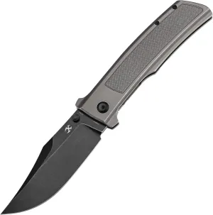KANSEPT Bison Pocket Folding Knife, 4.25'' Blackwash CPM S35VN Steel Sharp Blade, Grey Anodized Titanium with Frag Pattern Handle, Frame Lock and Thumb Stud for Edc, Camping Hiking Knives K1108A3