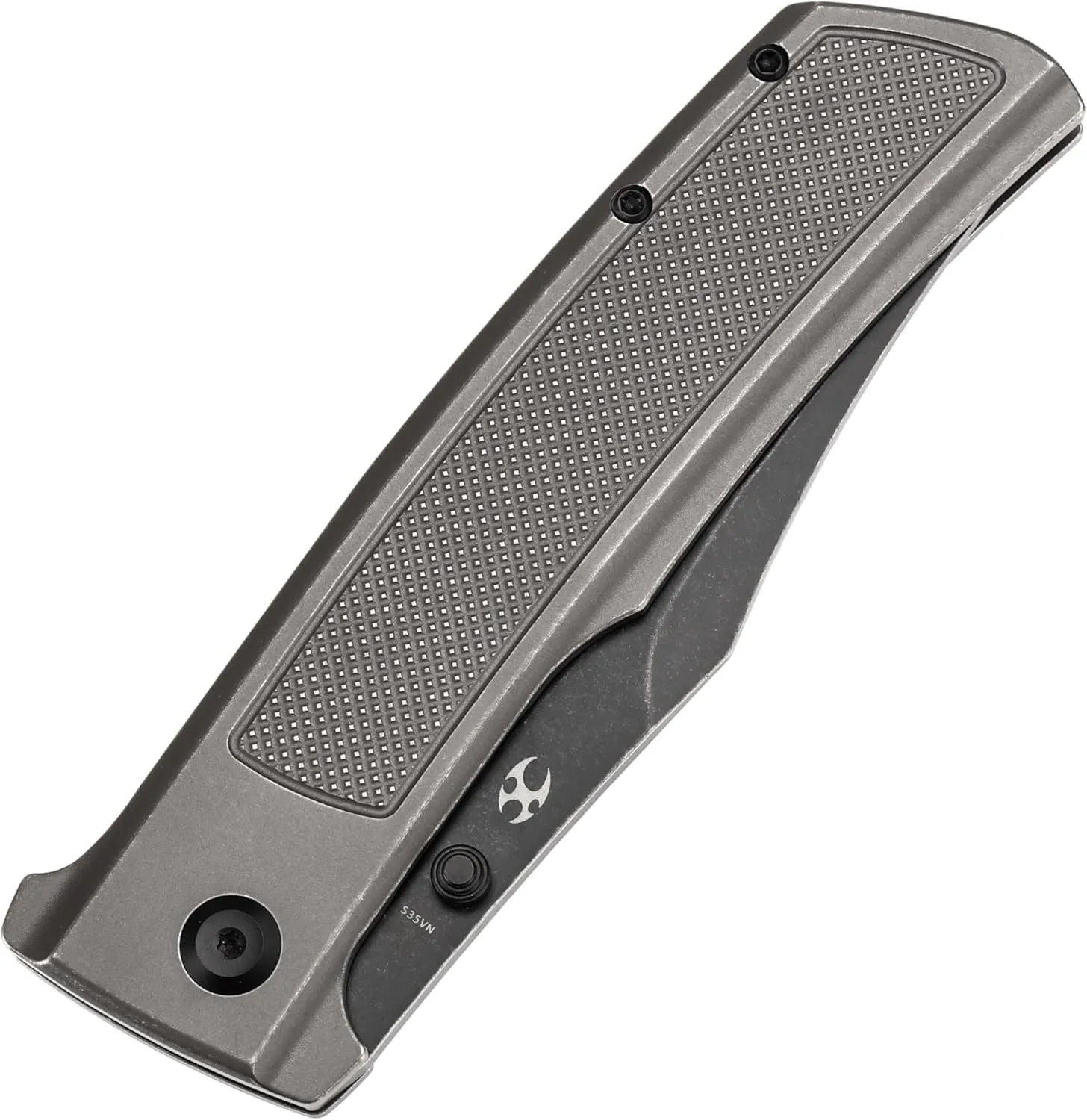 KANSEPT Bison Pocket Folding Knife, 4.25'' Blackwash CPM S35VN Steel Sharp Blade, Grey Anodized Titanium with Frag Pattern Handle, Frame Lock and Thumb Stud for Edc, Camping Hiking Knives K1108A3