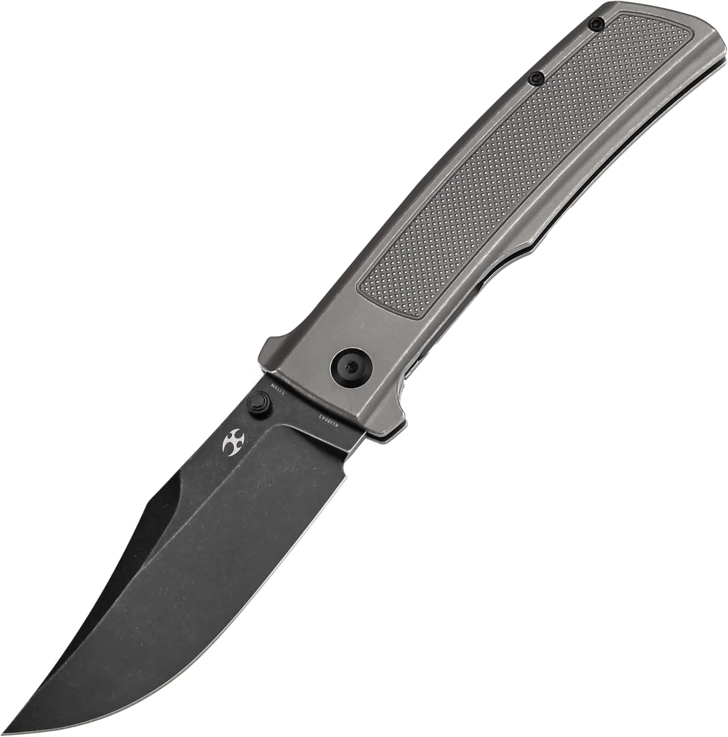 KANSEPT Bison Pocket Folding Knife, 4.25'' Blackwash CPM S35VN Steel Sharp Blade, Grey Anodized Titanium with Frag Pattern Handle, Frame Lock and Thumb Stud for Edc, Camping Hiking Knives K1108A3