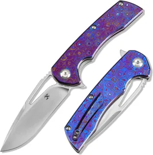 KANSEPT Kryo Pocket Knife 8.08in Folding Knives with 3.58in Satin CPM S35VN Drop Point Blade and Timascus Handle for Outdoor, Tactical, Hinking EDC K1001M2