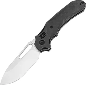 Kansept Quasar Pocket Knife, 3.38''Stonewashed Cpm 20cv Sharp Steel Blade, Titanium and Twill Carbonfiber Handle, Cross Bar Lock Folding with Elongated Thumb Hole for Edc,Camping Hiking Knives K1099v2