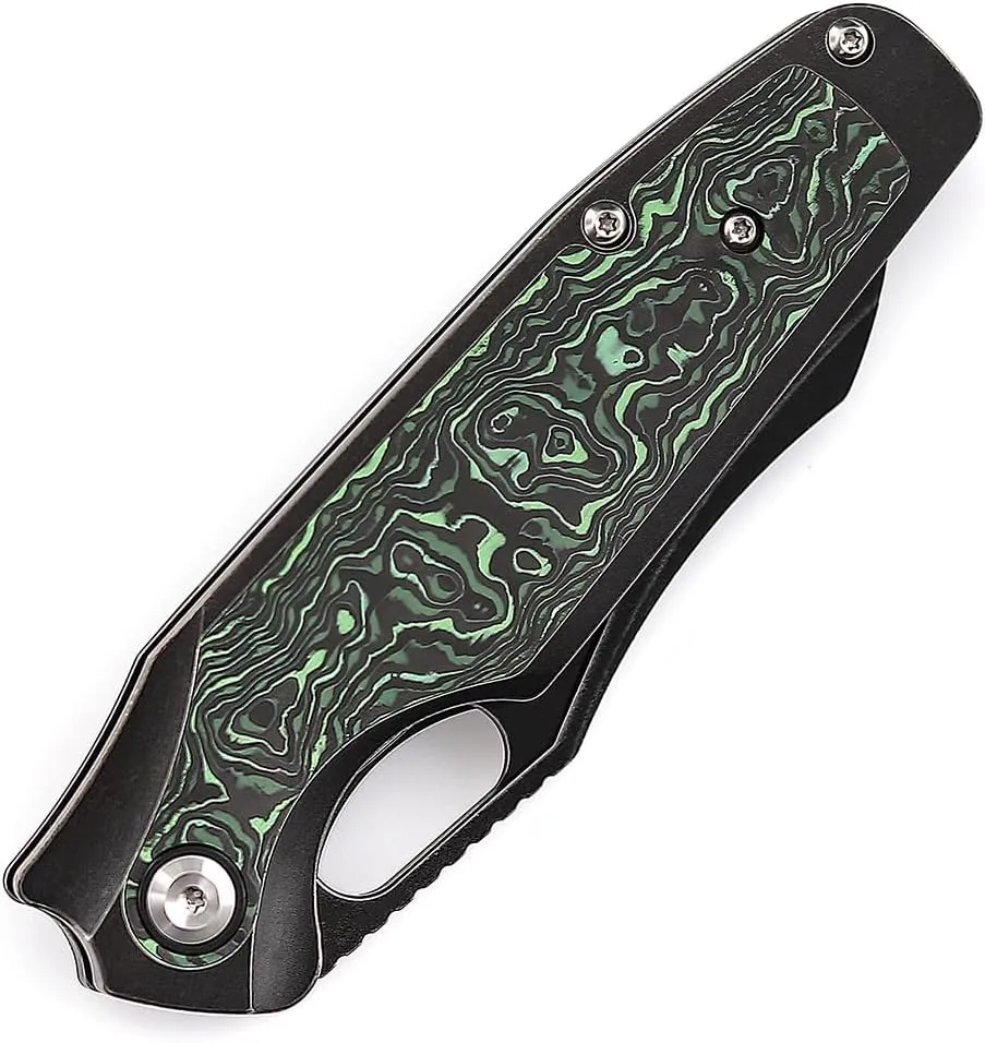 KANSEPT Tuckamore Camping Pocket Knives for Men 8.12in Folding Knives with 3.54in Stonewashed CPM 20CV Material and Titanium Green Carbon Fiber Handle for Outdoor, Tactical, Survival K1052A3